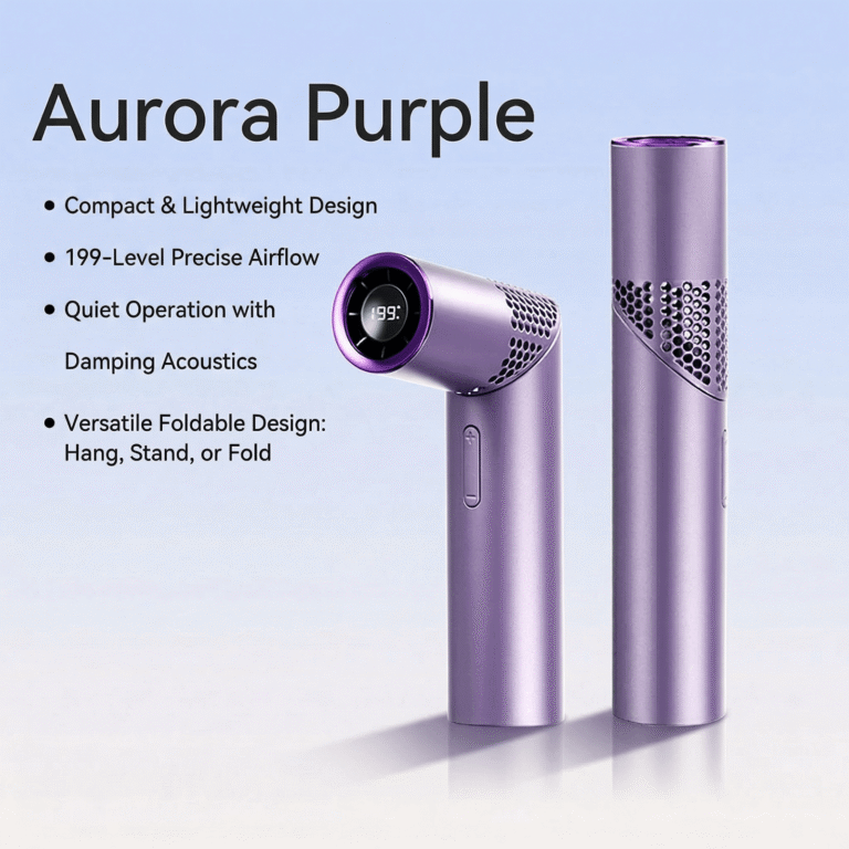 KLIHK mini lipstick handheld fan in Aurora Purple