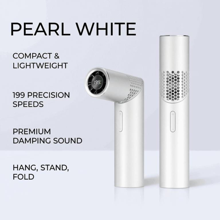 KLIHK mini lipstick handheld fan in pearl white